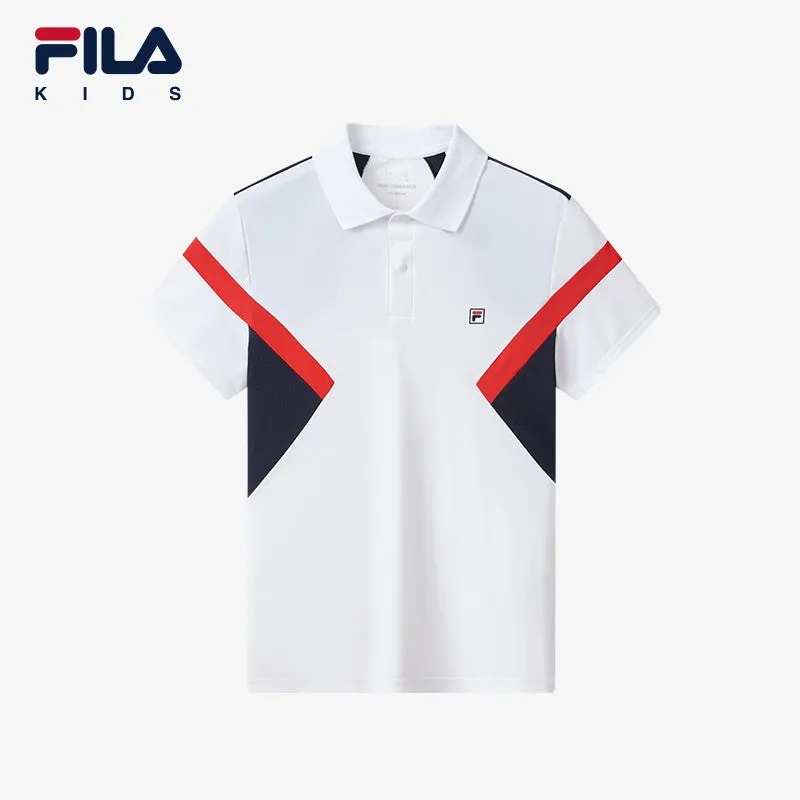 (130-165cm) FILA KIDS ART IN SPORTS PERFORMANCE TENNIS Boy's Short Sleeve Polo in White