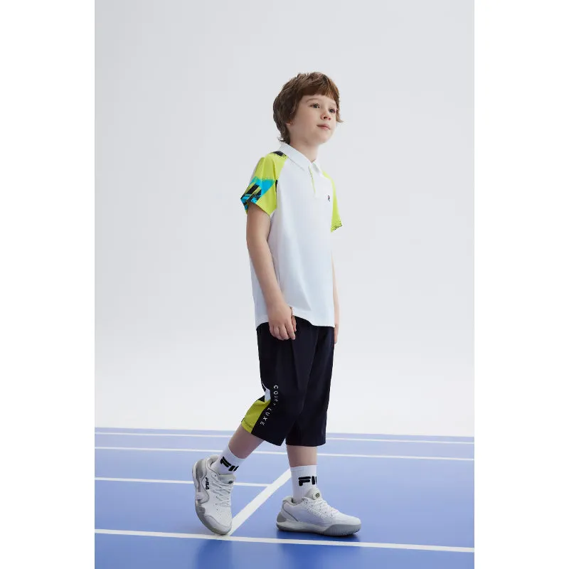 (130-165cm) FILA KIDS ART IN SPORTS PERFORMANCE TENNIS Boy's Short Sleeve Polo in White