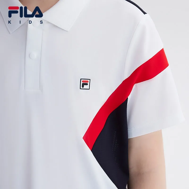 (130-165cm) FILA KIDS ART IN SPORTS PERFORMANCE TENNIS Boy's Short Sleeve Polo in White