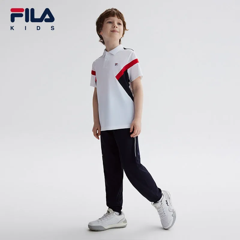 (130-165cm) FILA KIDS ART IN SPORTS PERFORMANCE TENNIS Boy's Short Sleeve Polo in White