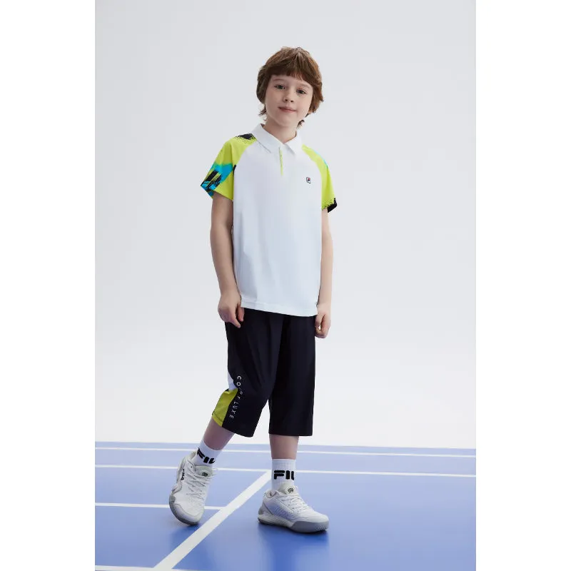 (130-165cm) FILA KIDS ART IN SPORTS PERFORMANCE TENNIS Boy's Short Sleeve Polo in White