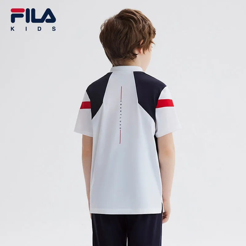 (130-165cm) FILA KIDS ART IN SPORTS PERFORMANCE TENNIS Boy's Short Sleeve Polo in White