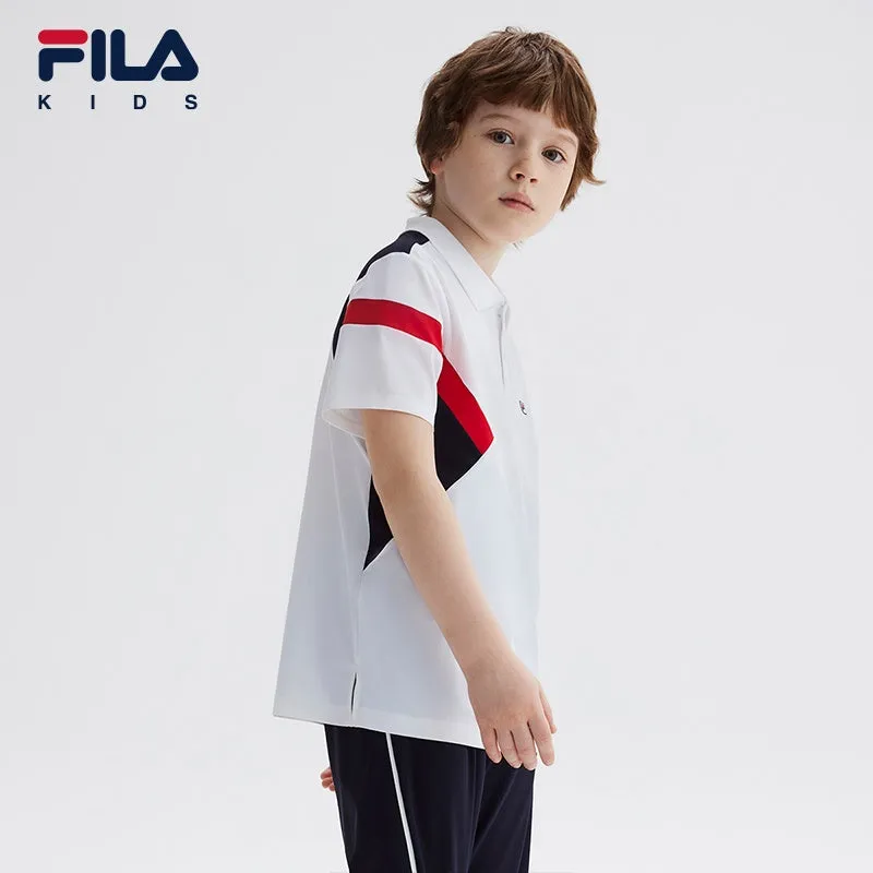 (130-165cm) FILA KIDS ART IN SPORTS PERFORMANCE TENNIS Boy's Short Sleeve Polo in White