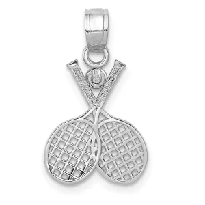 14k White Gold Double Tennis Racquet Pendant