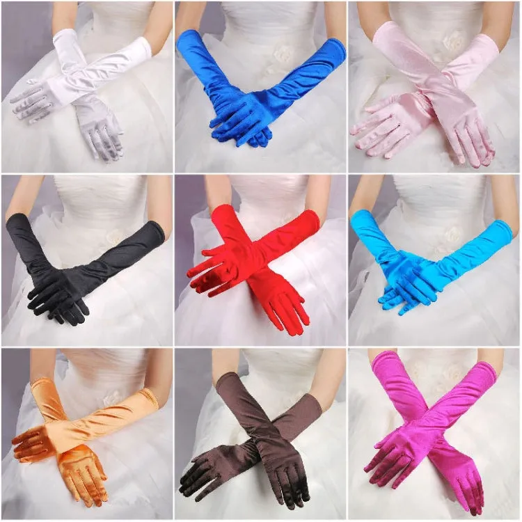 1pair Bride Gloves Satin Long Vintage Travel Sunscreen Dress Wedding Gloves(Black)