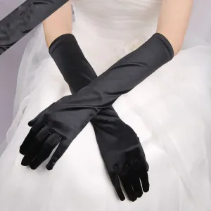 1pair Bride Gloves Satin Long Vintage Travel Sunscreen Dress Wedding Gloves(Black)