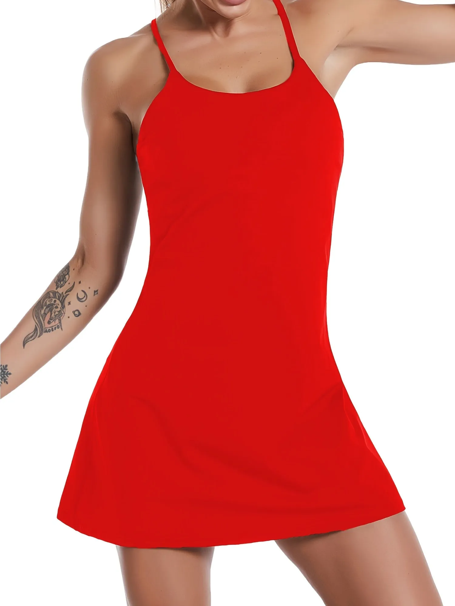 2 in 1 Solid Color Tennis Dress Women Athletic Golf Dress