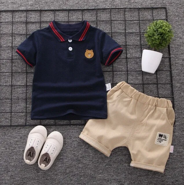 2019 Summer Kids clothing Boys Baby Sets Sports leisure cartoon short-sleeved T-shirt   pants 2 Pcs Baby Set