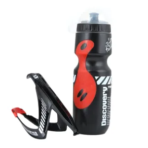 650ml Mountain Bike Water Bottle Set Outdoor Cycling Sports Bottle With V-shaped Holder Cage(Black)