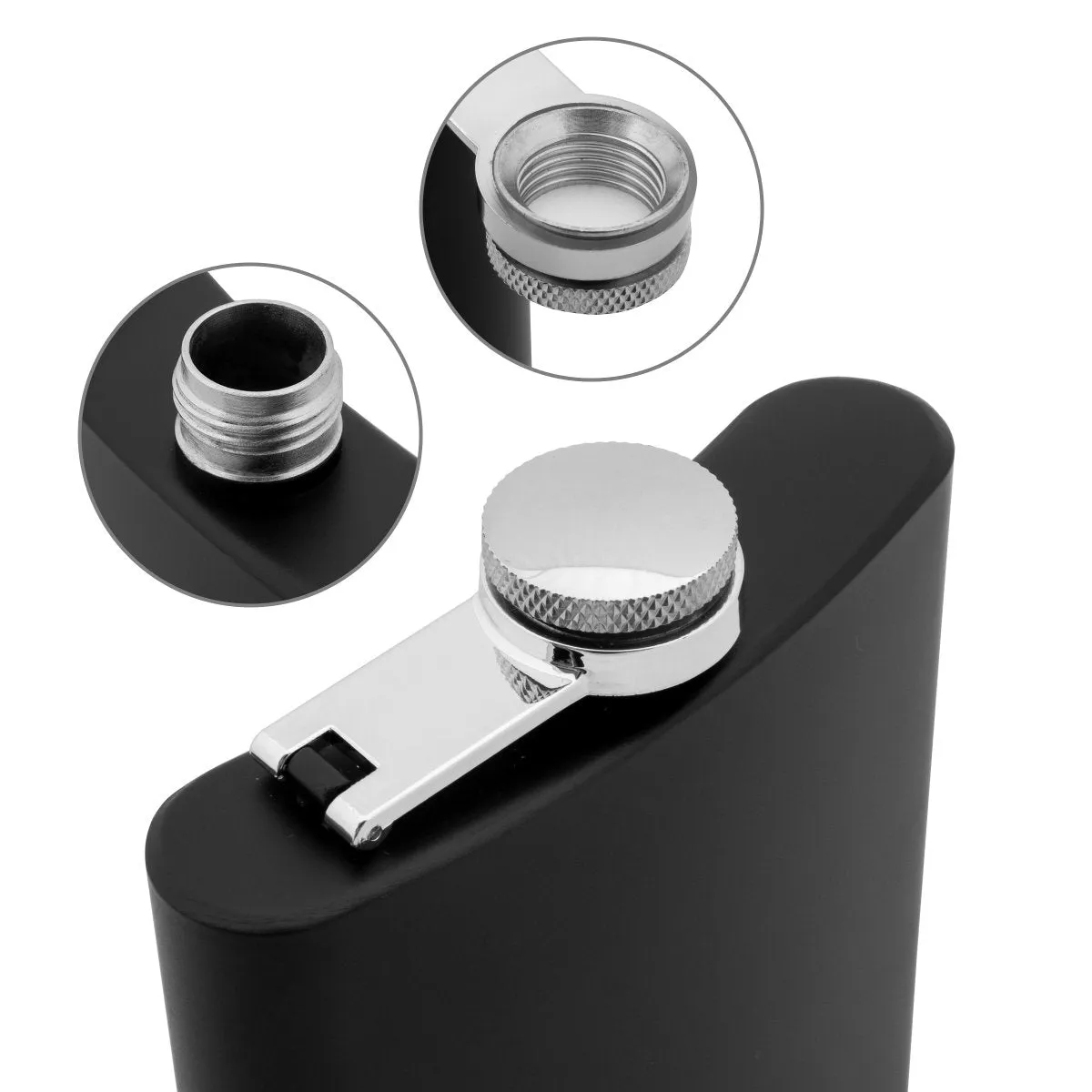 7 oz Black Stainless Steel Liquor Hip Flask, Smooth Coating Set of Three