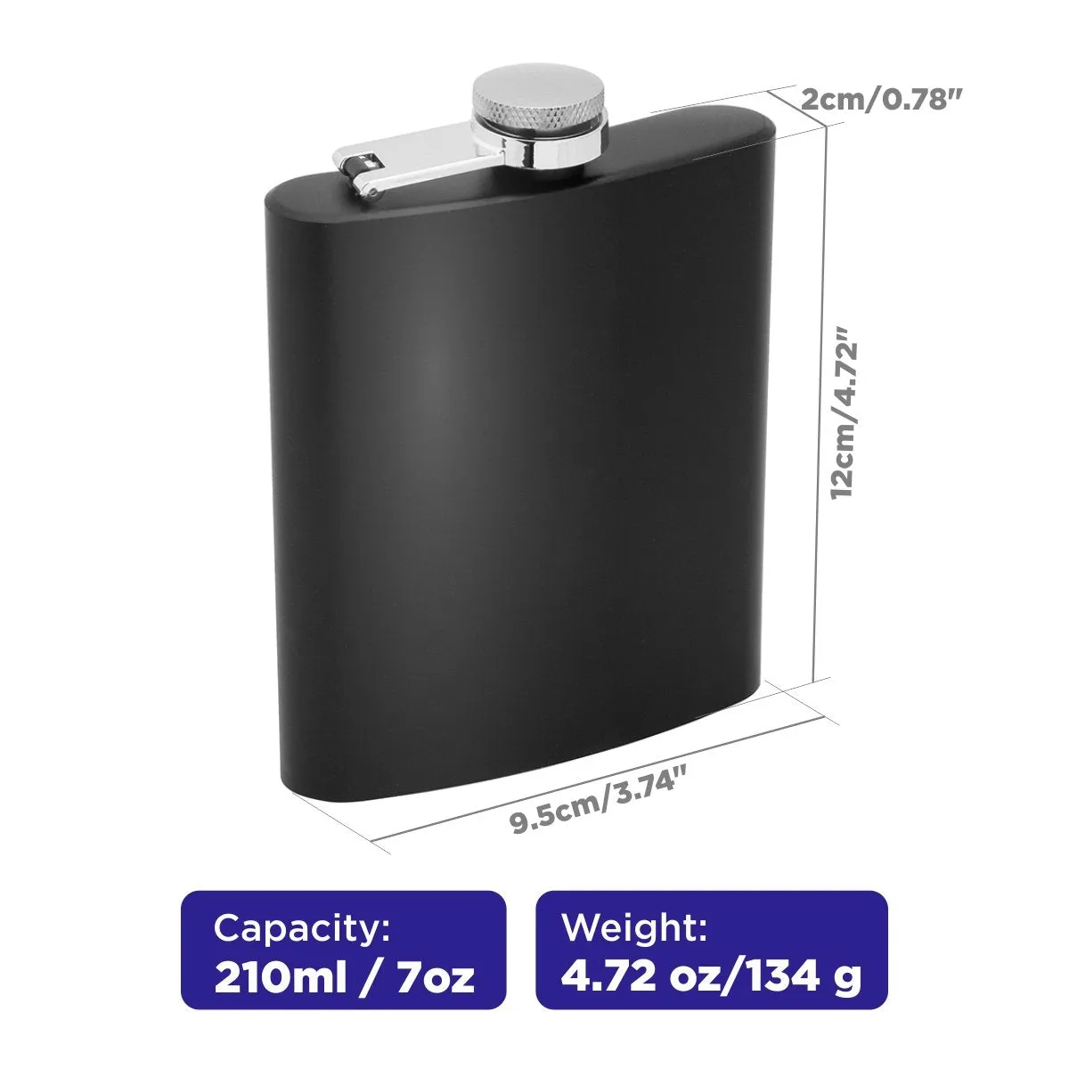 7 oz Black Stainless Steel Liquor Hip Flask, Smooth Coating Set of Three