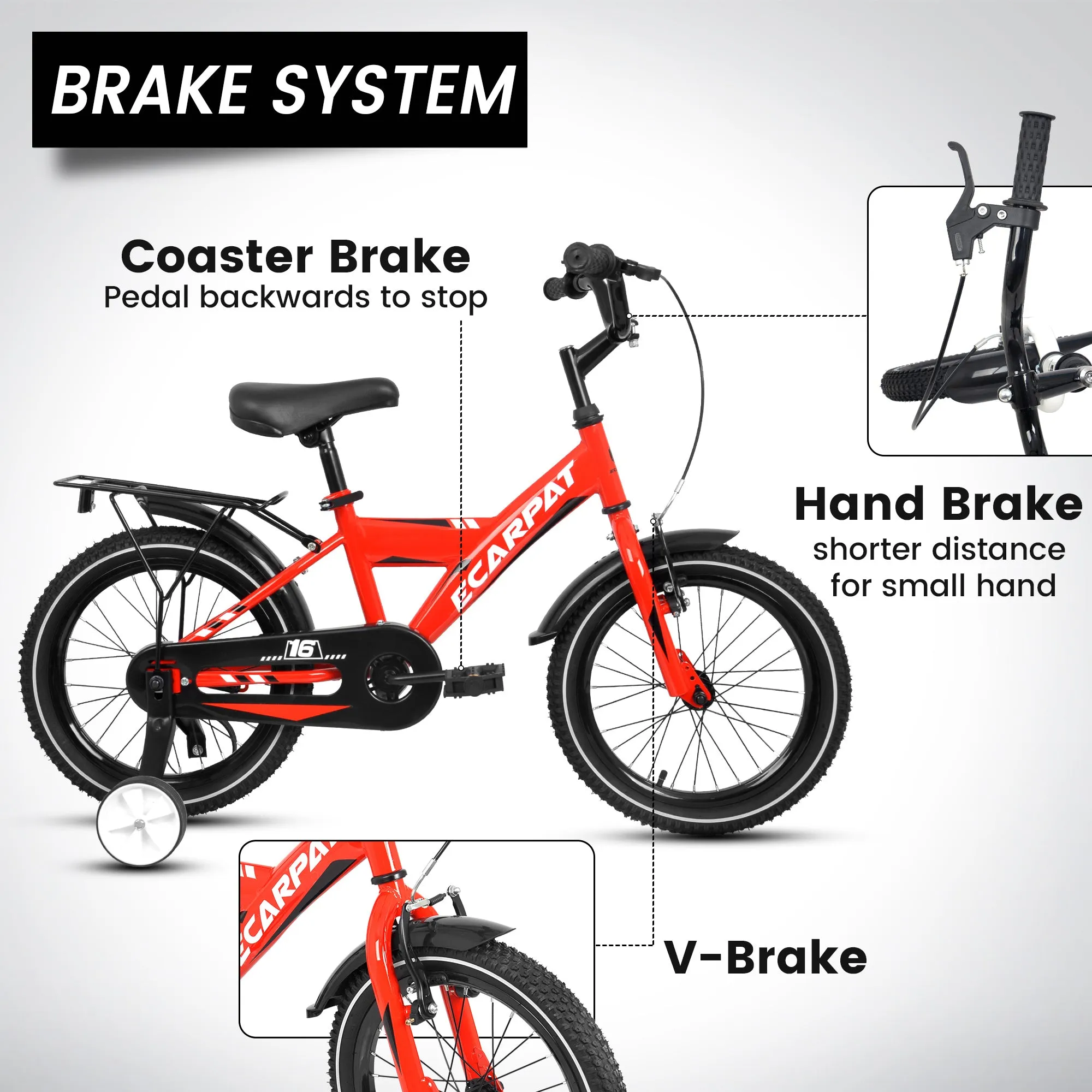 A14115 Kids Bike 14 inch for Boys & Girls with Training Wheels, Freestyle Kids' Bicycle with fender and carrier.