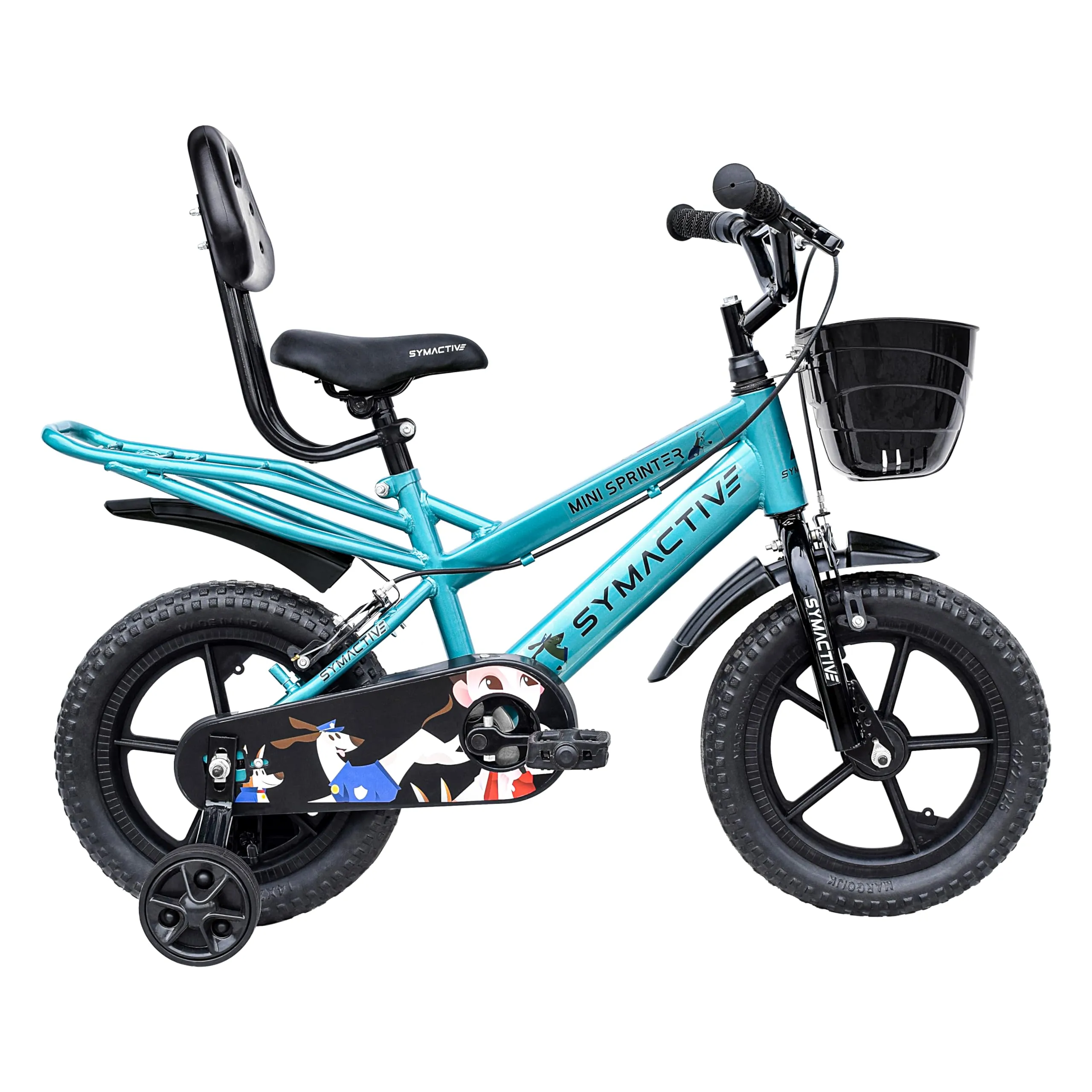 Amazon Brand - Symactive Mini Sprinter, 14T Single Speed Kids Rigid Suspension Cycle/Bicycle/Bike, Caliper - Brakes, Frame Size: 10 Inch, Age: 3-5 Yr, Eva Tyre (Pearlized Blue/Green, Unisex)