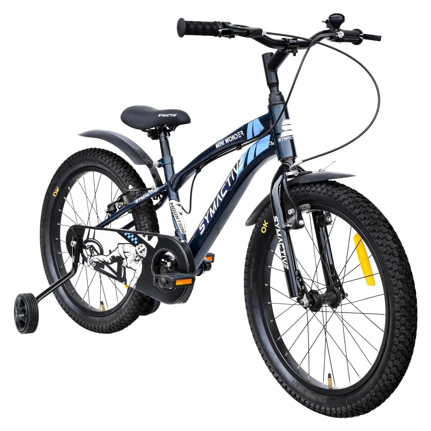 Amazon Brand - Symactive Mini Wonder, 20T Single Speed Kids Cycle/Bicycle/Bike, V-Brakes, Frame Size: 11.5 inch, Age: 5-12 Yr, Steel Rim (Dark Blue, Unisex)