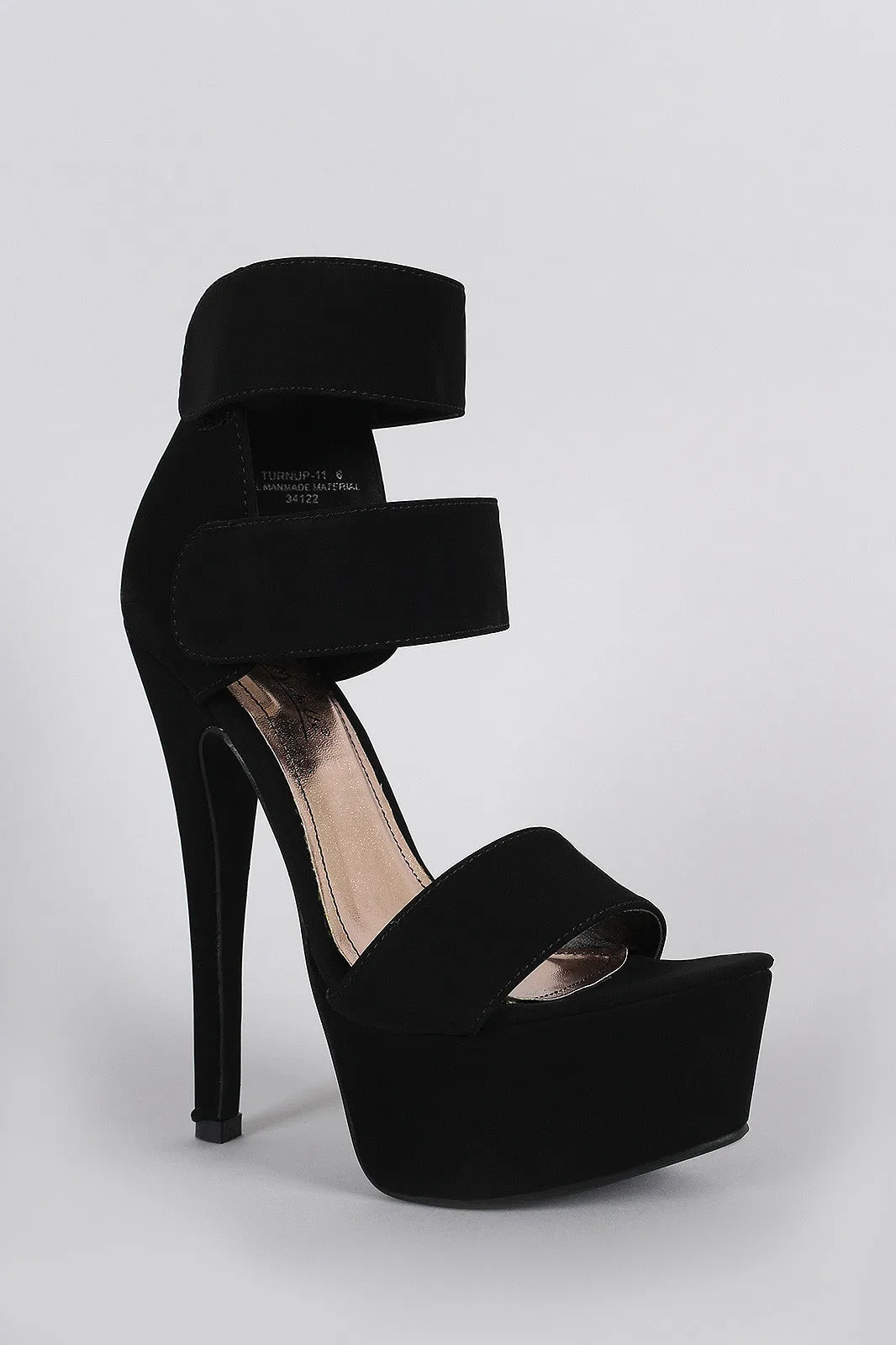 Anne Michelle Nubuck Ankle Cuff Open Toe Chunky Platform Heel