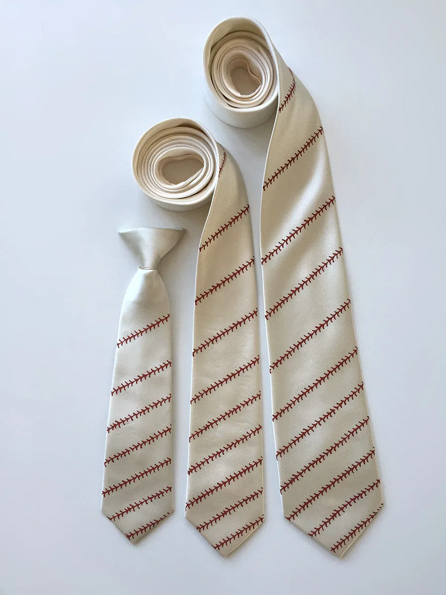 Baseball necktie. Baseball stitch print silk tie