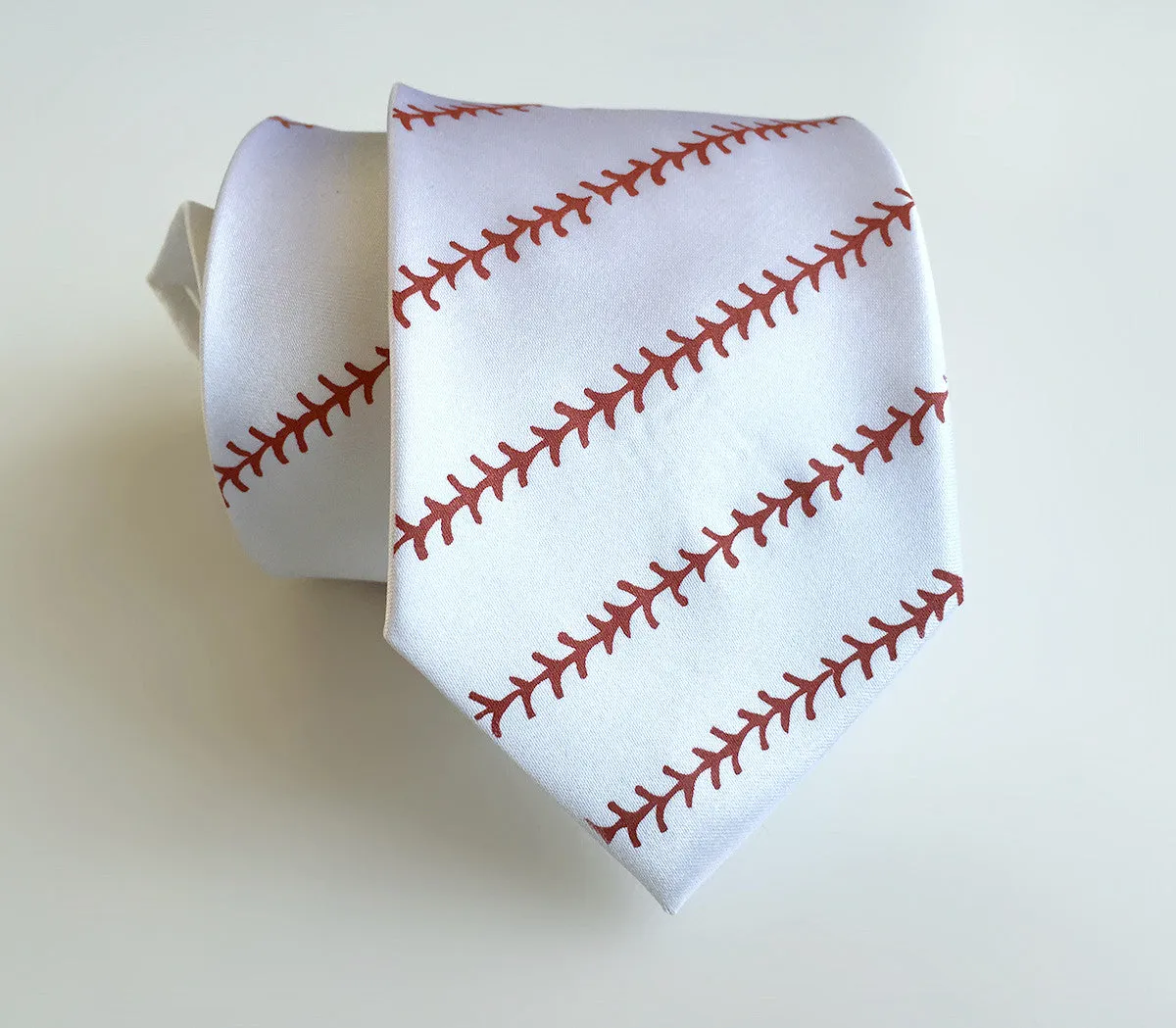 Baseball necktie. Baseball stitch print silk tie