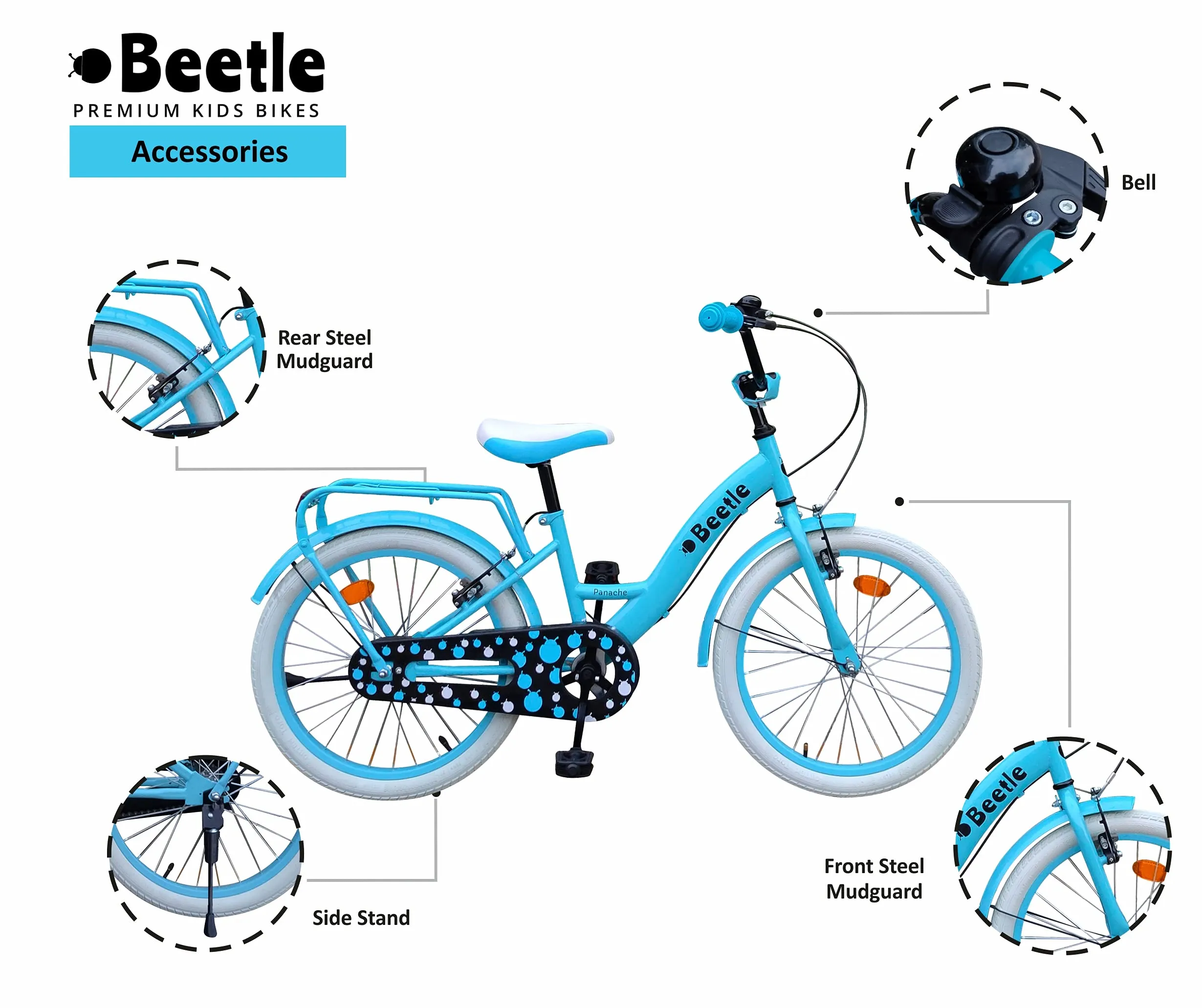 Beetle Panache 20T Kids Cycle with 12 Inches Steel Frame for 6 to 10 Year olds, Turquoise Blue, Unisex