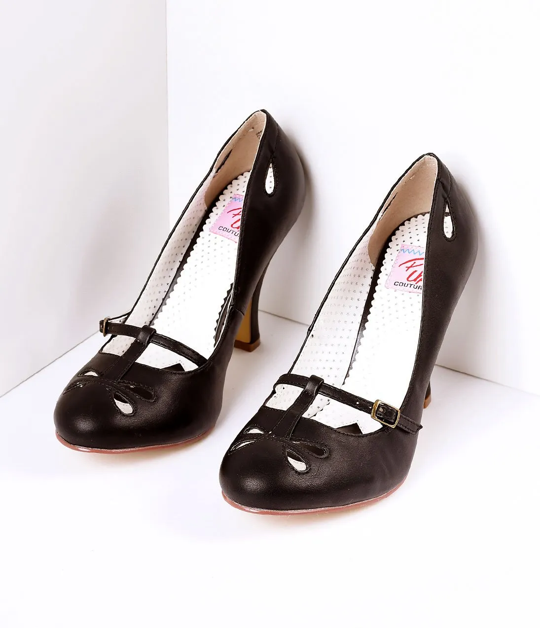 Black Pleather Cut Out Strap Smitten Mary Jane Heels