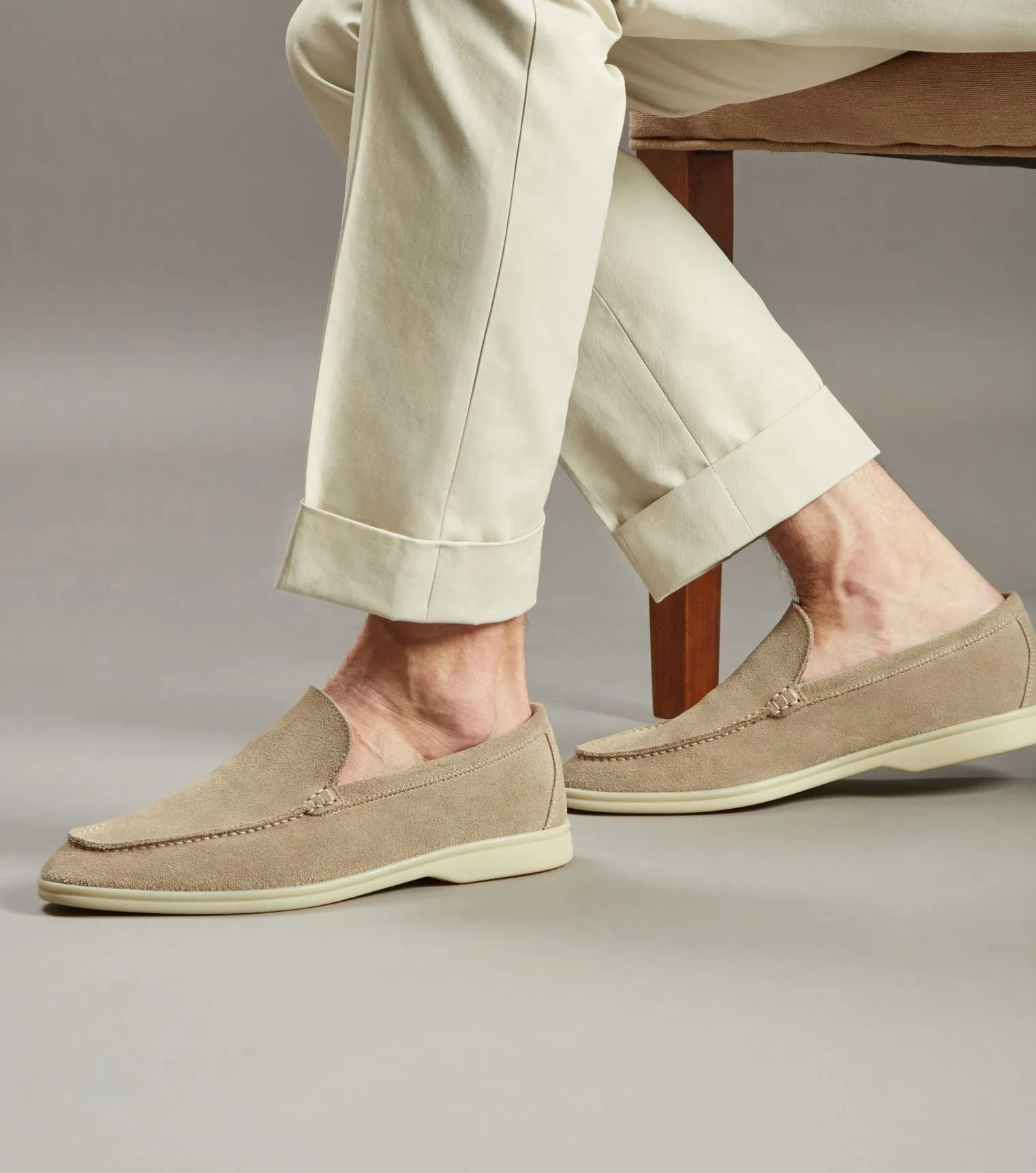 Brabion Unlined Capri Suede Loafer – Beige