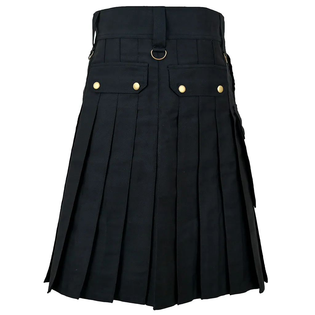 Cargo 6 Pockets Utility Kilt Black