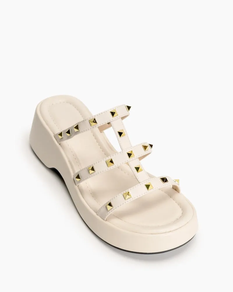 (Clean Up - US 6.5) Studded Comfort Dressy Summer Platform Wedge Sandals