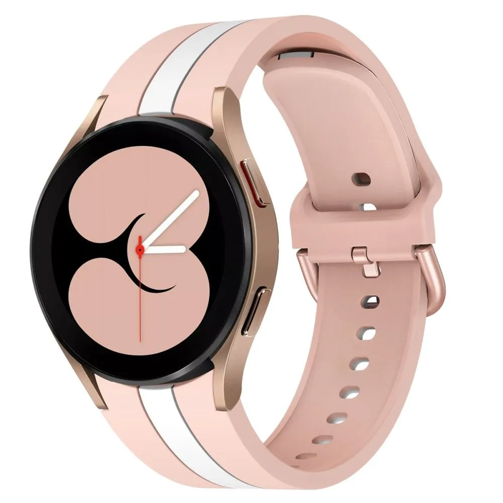 Cool line design silicone watch strap for Samsung Galaxy Watch 4 - Pink / White