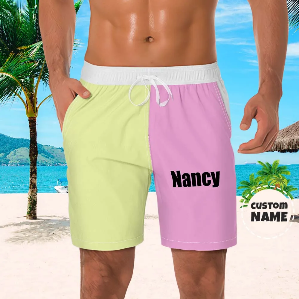 Custom Men's Beach Shorts Custom Name Swim Trunk-Contrast Color