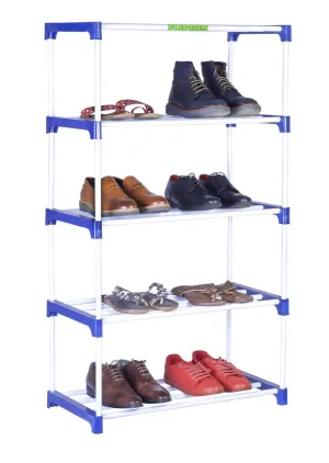 FLIPZON Multipurpose Metal, Plastic Rack Organizer for Shoe/Clothes/Books - (65.5 (L) x 32.5 (B) x 121 (H) Cms) (Need to Be Assemble - DIY) Rust-Proof - Medium- 5 Shelve