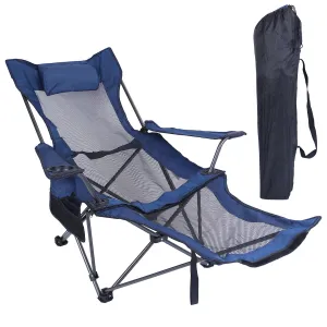 Foldable Camping Chair 330LBS Load Heavy Duty Steel Lawn Chair Collapsible Chair with Reclining Backrest Angle Cup Holder Pillow Side Pocket Carry Bag