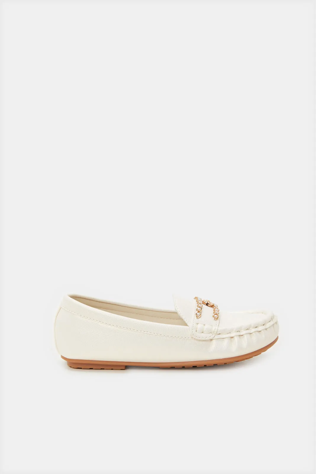 Girls Cream Chain Moccasin