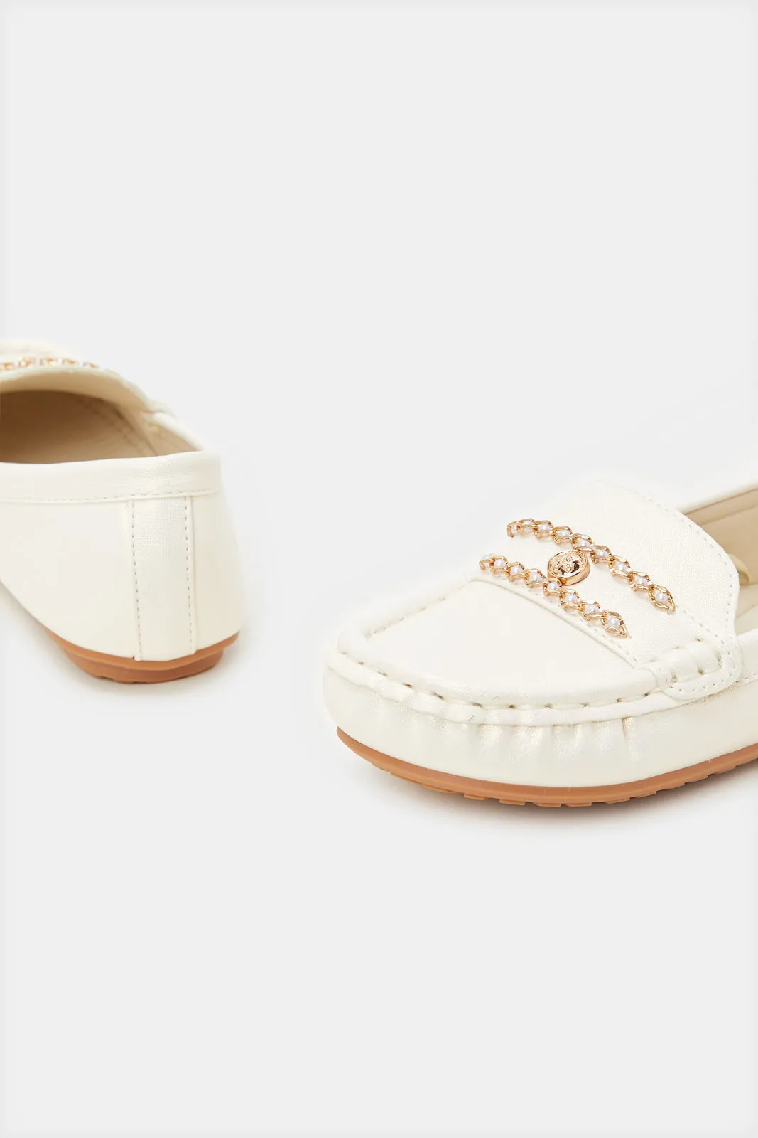 Girls Cream Chain Moccasin