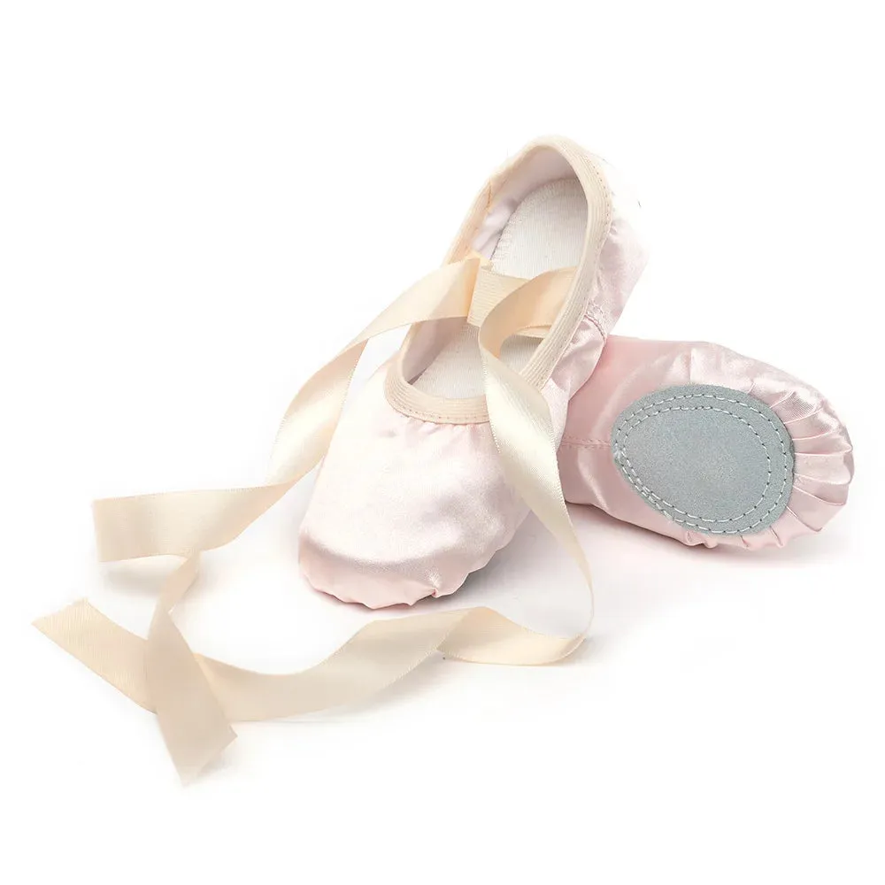 Girls Ribbon Ballet Shoes Toe Indoor Yoga Training Shoes Tie up Body Shoes Adult Satin Soft Soles Dance shoes with Two Soles