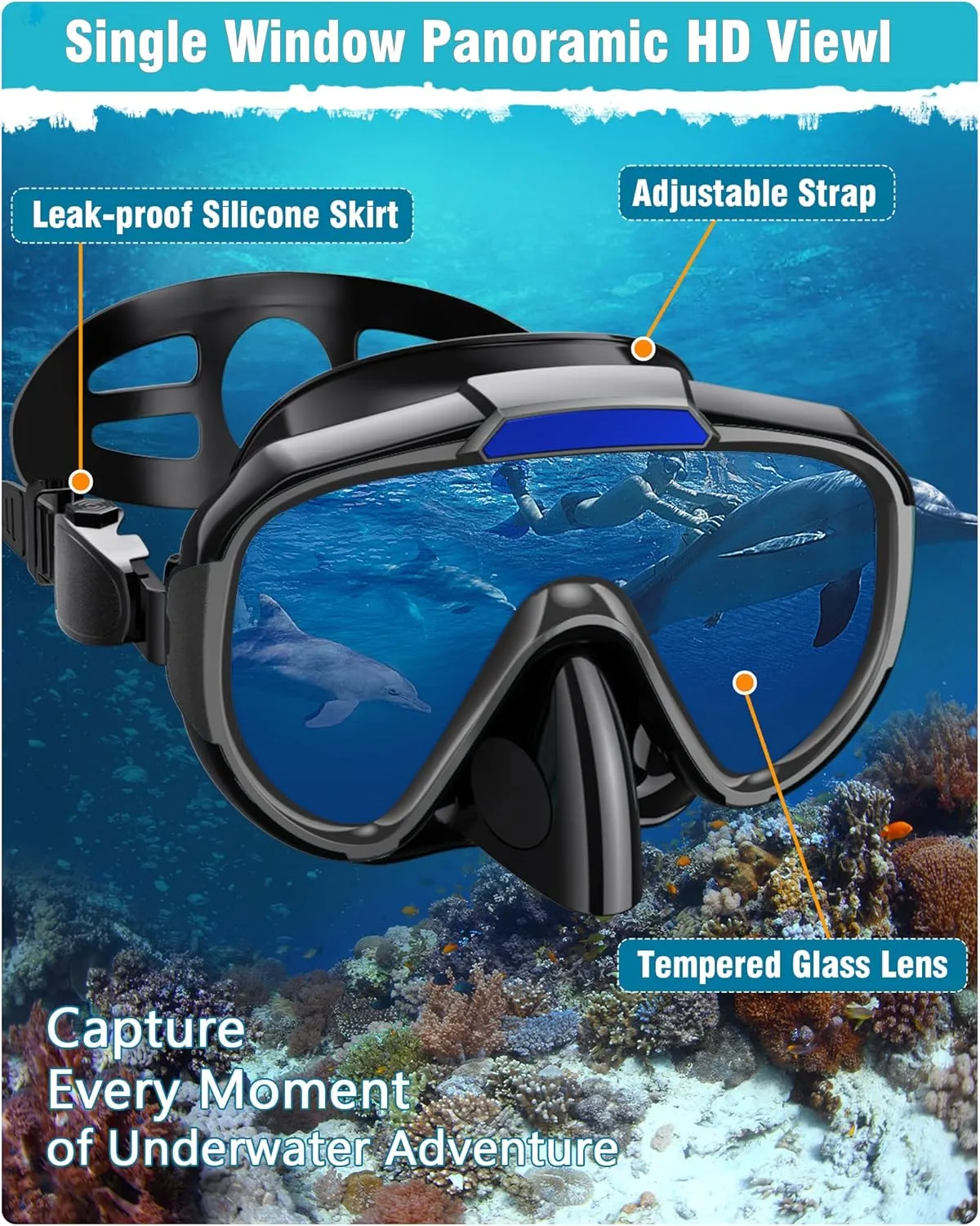 Greatever Snorkel Set Adults with Flippers, Diving Set with Snorkel Mask