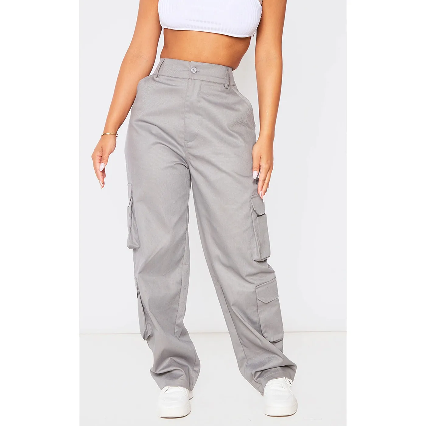 Grey Pocket Detailed Cargo Trousers