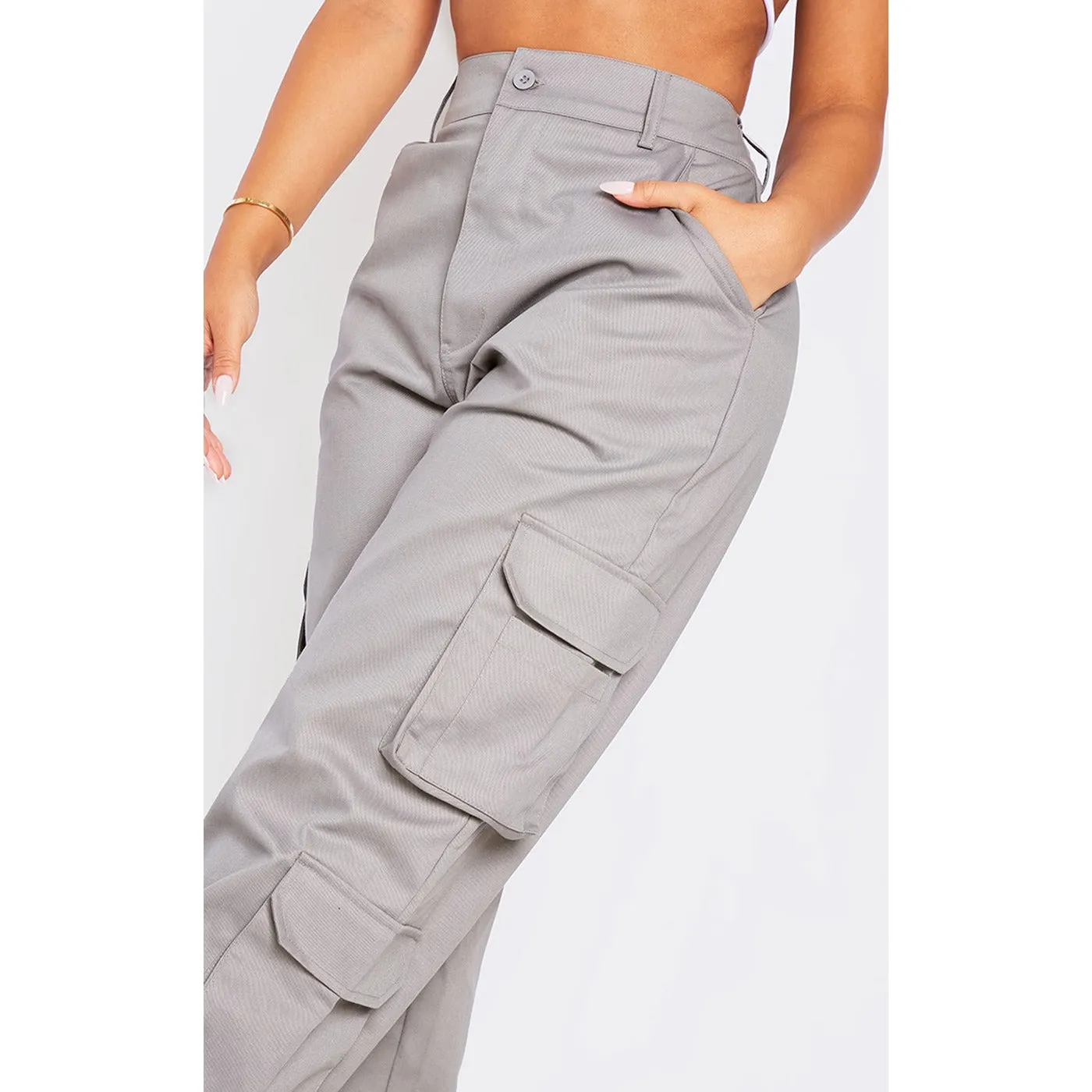 Grey Pocket Detailed Cargo Trousers