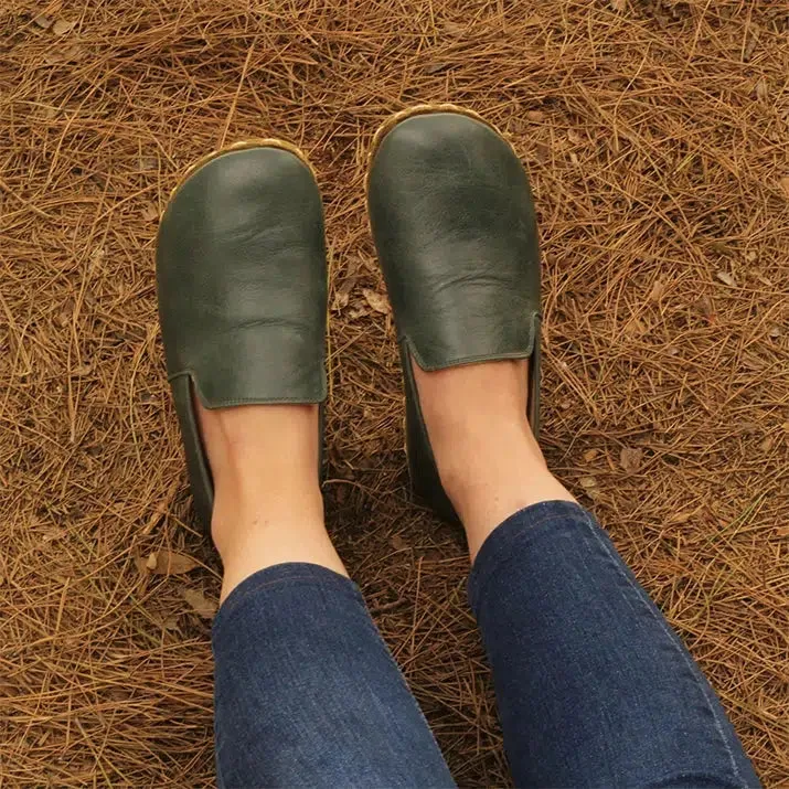 Handmade Leather Barefoot Shoes for Women - Toledo Green