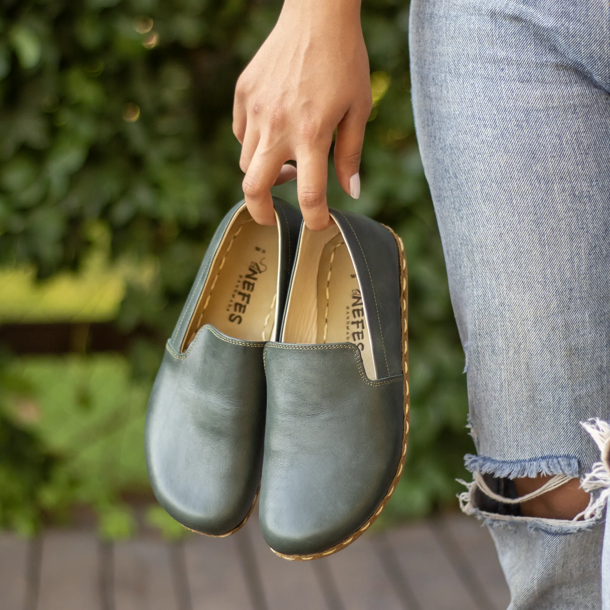 Handmade Leather Barefoot Shoes for Women - Toledo Green