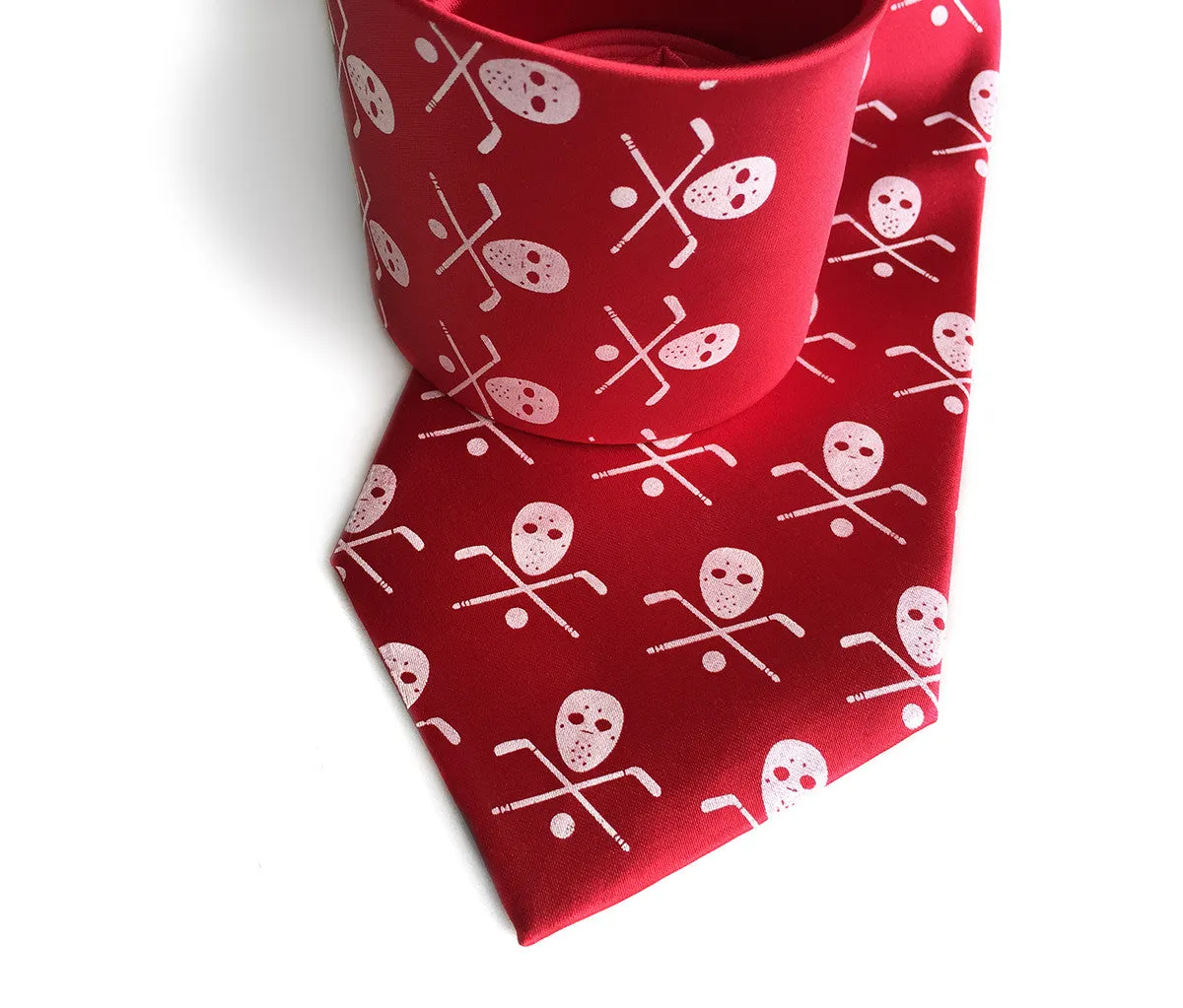 Hockey necktie. Stick, mask & puck silk tie