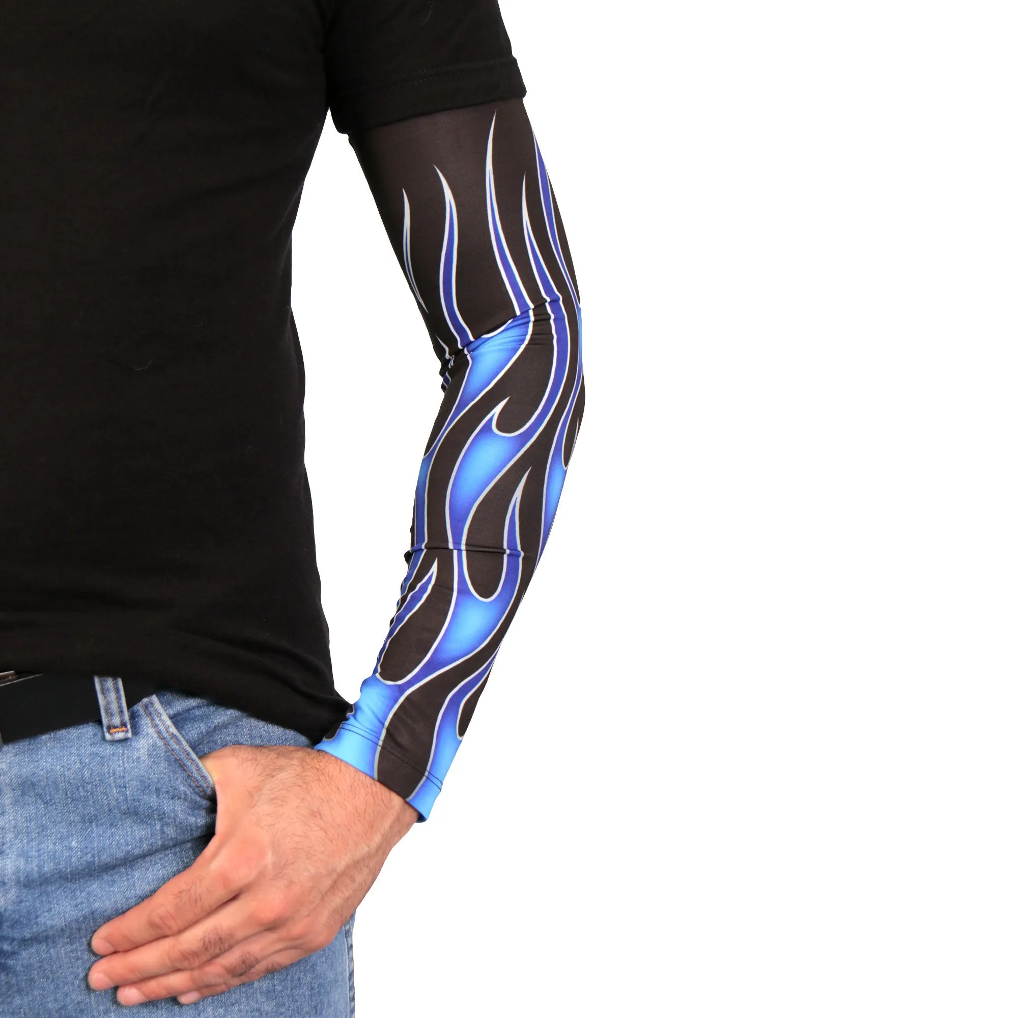 Hot Leathers ARM1005 Flames Blue Arm Sleeve