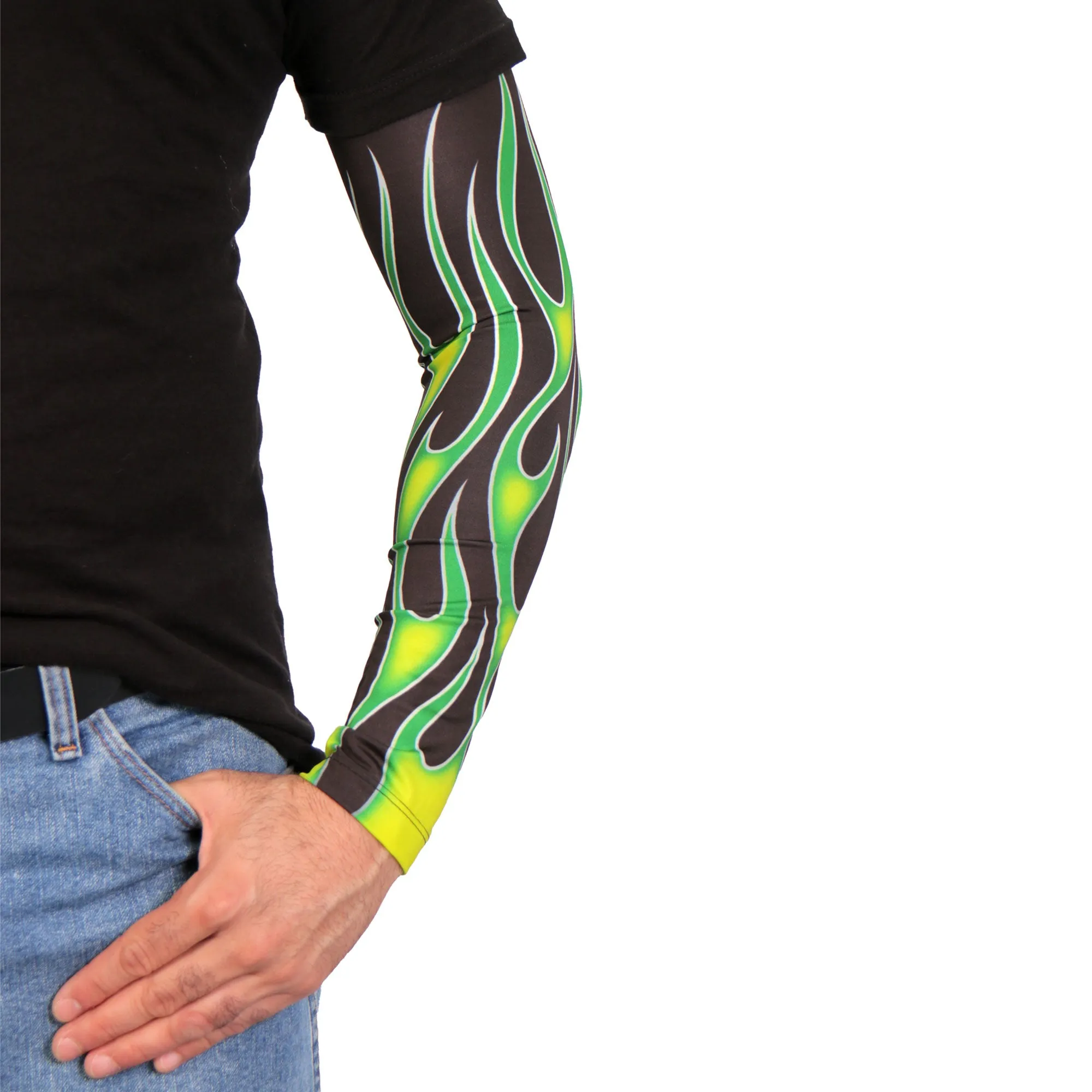 Hot Leathers ARM1006 Flames Green Arm Sleeve