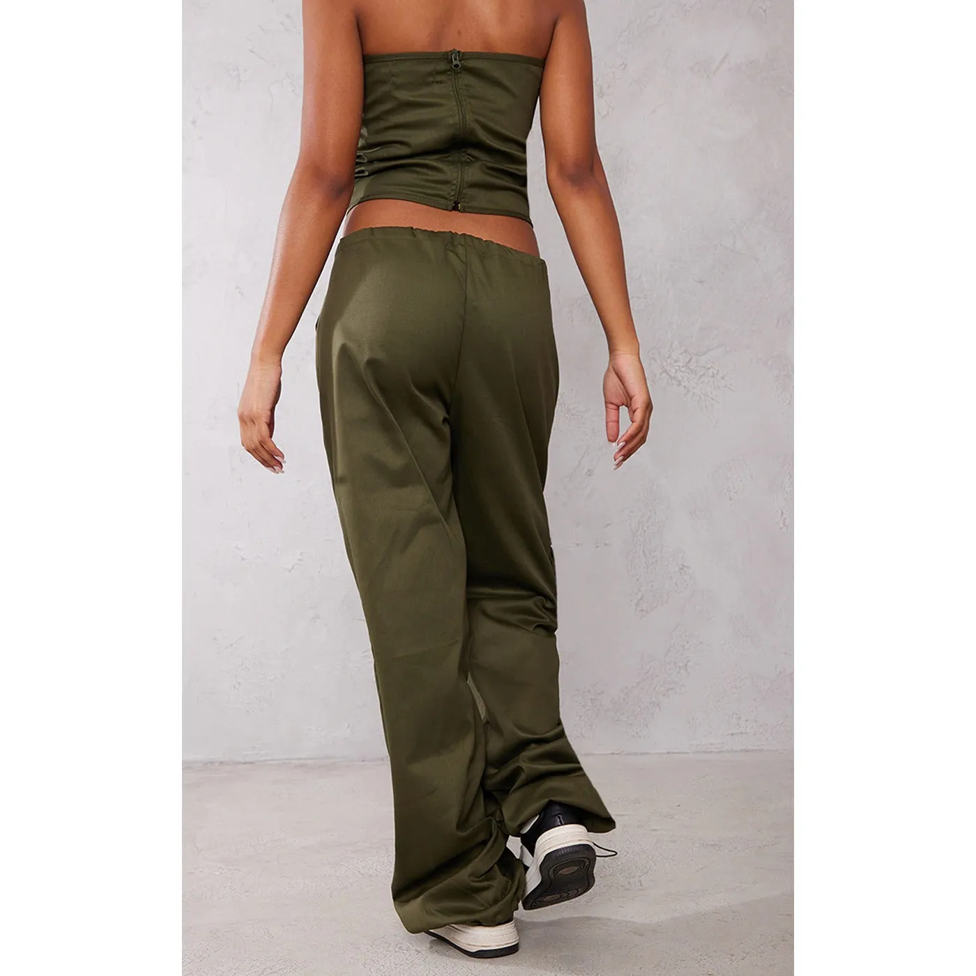 Khaki Toggle Waist Ankle Tie Trousers