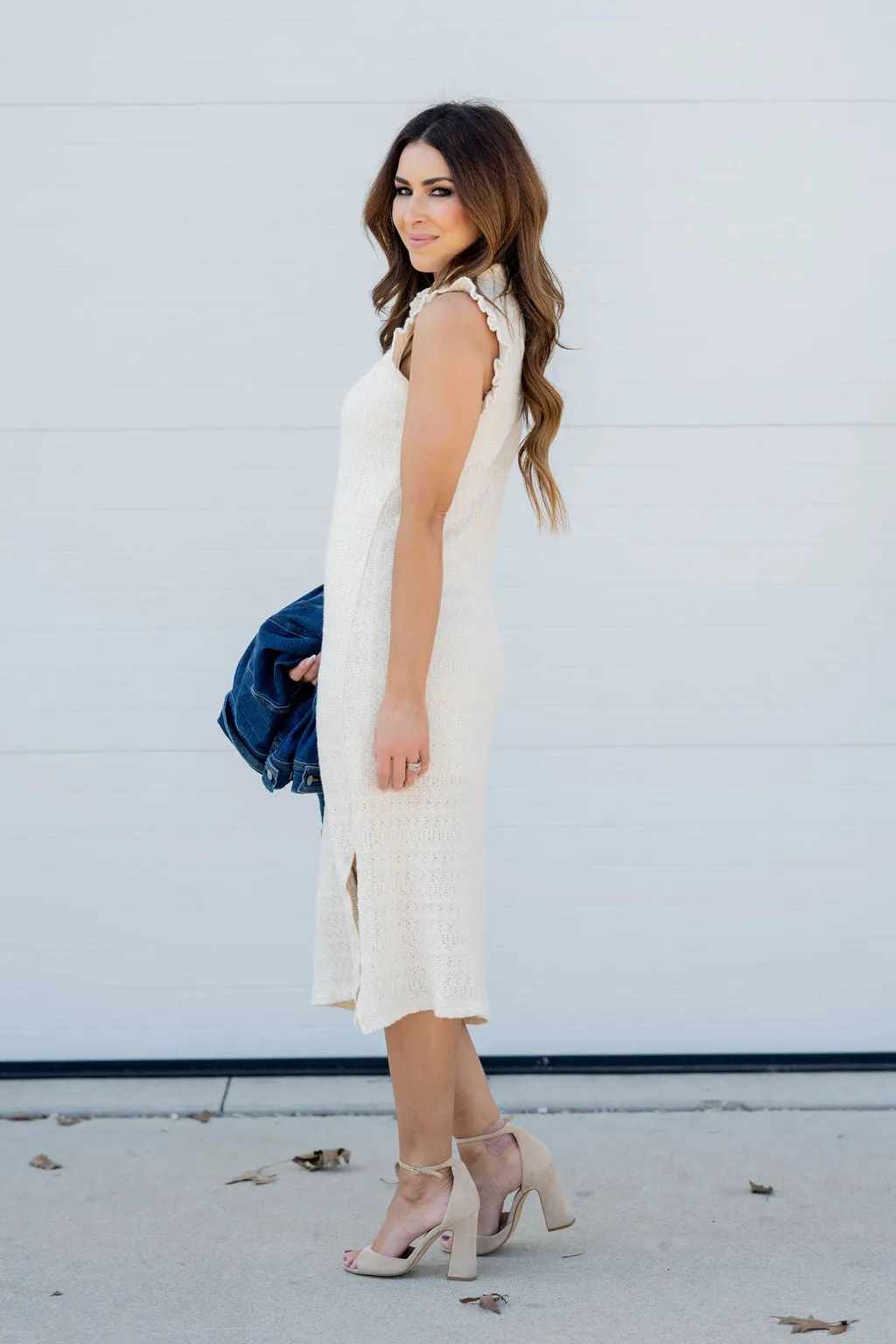 Knit Ruffle Trim Midi Dress