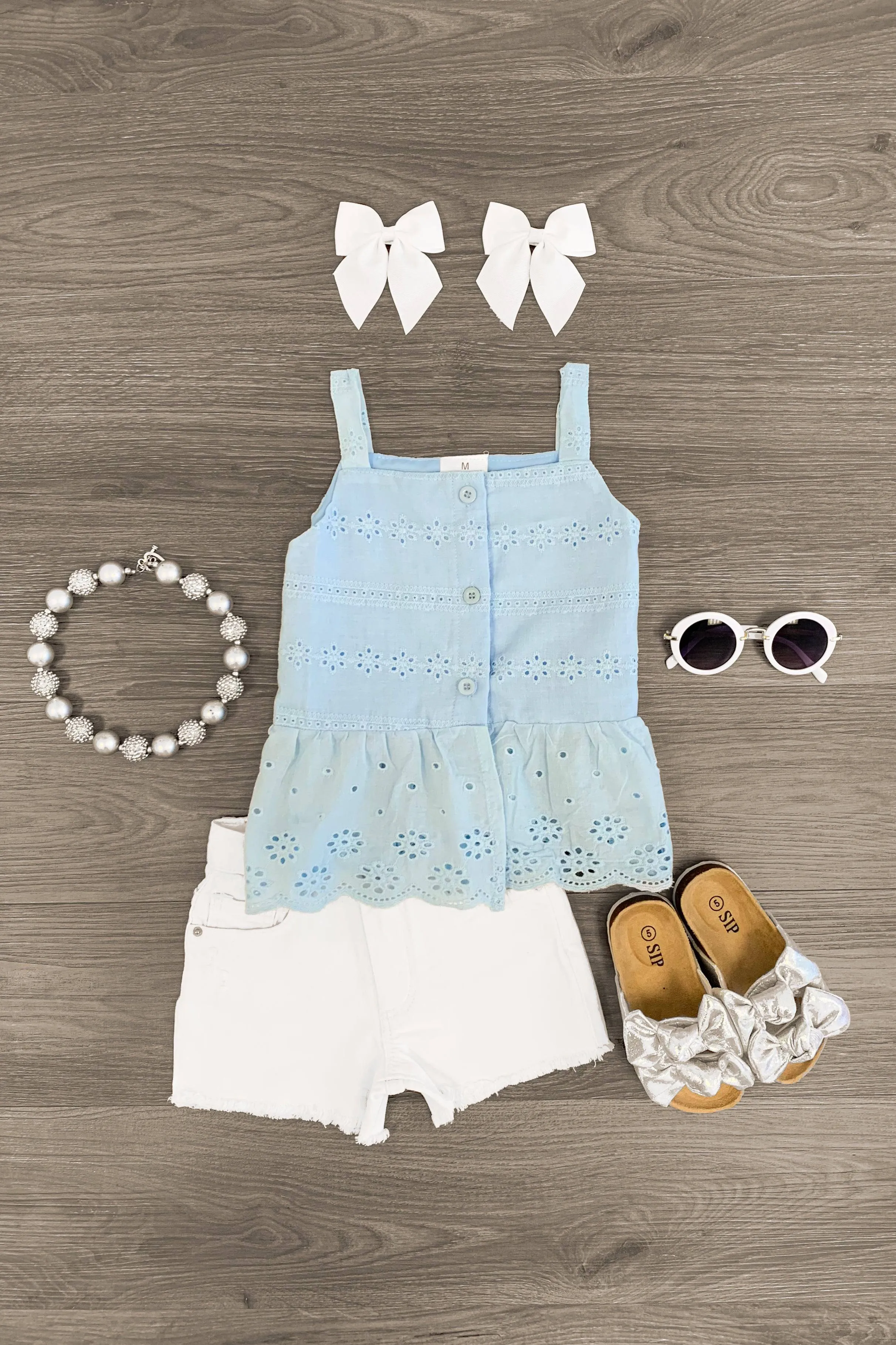 Light Blue Eyelet Lace Tank Top