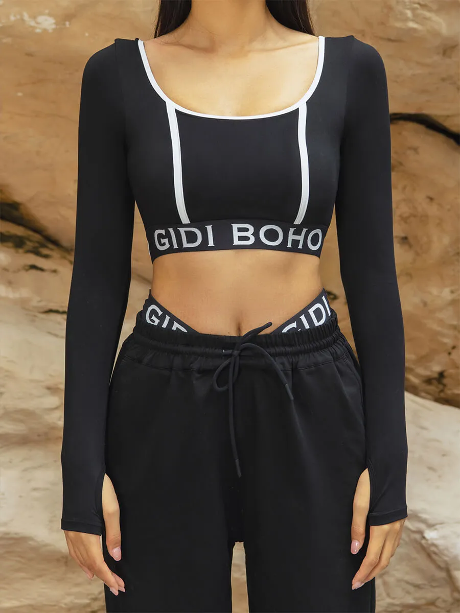 Logo Print Long Sleeve Sports Bra