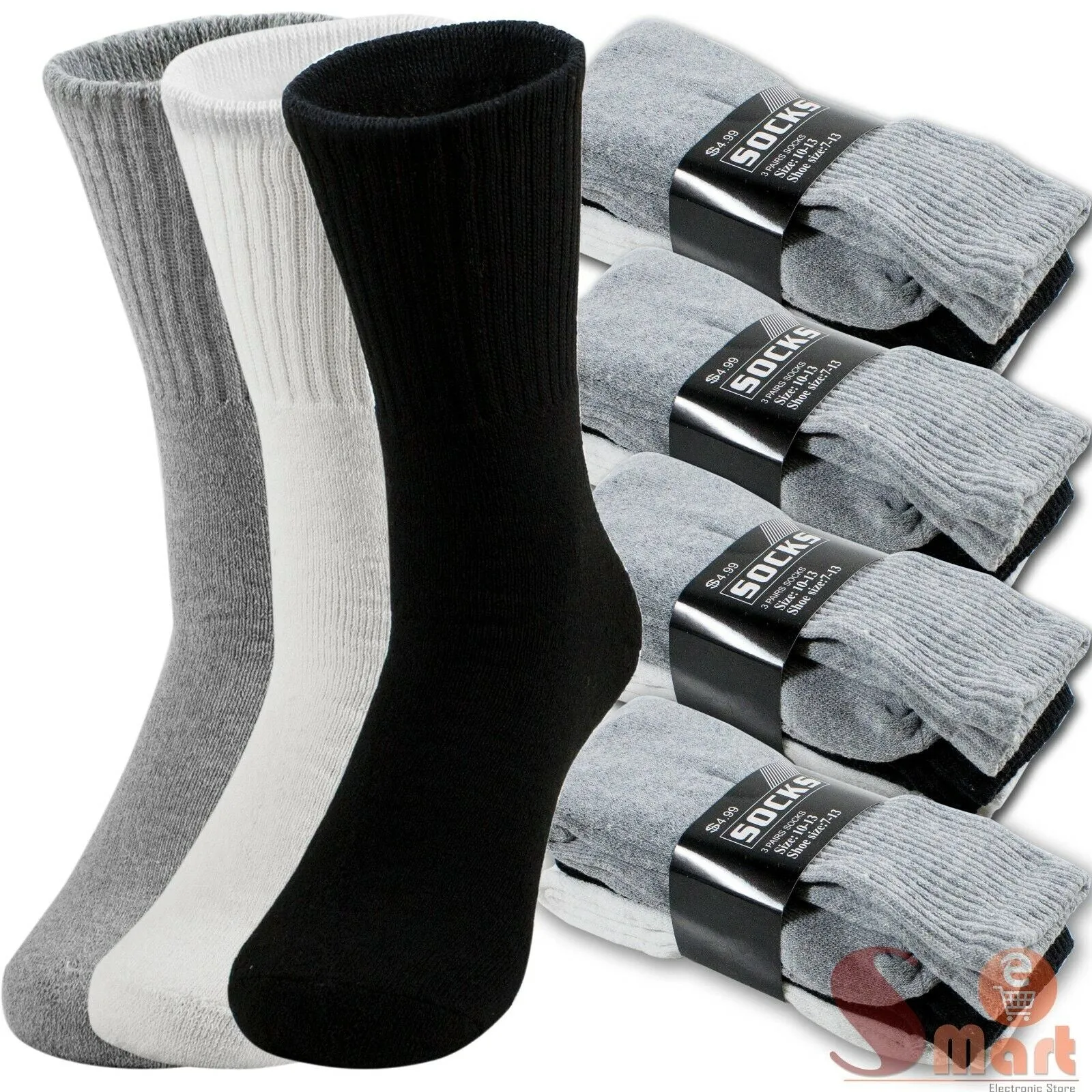 Lot 3-12 Pairs Mens Solid Sports Athletic Work Plain Crew Socks Size 9-11 10-13