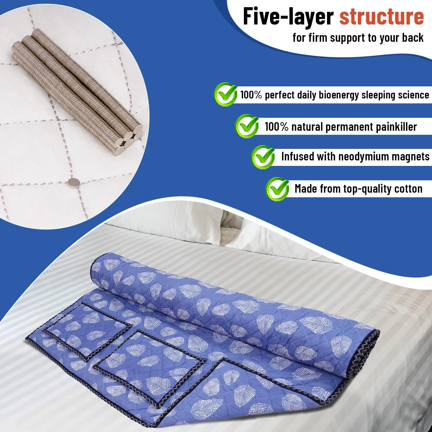 MAGNOWELL - Bio Magnetic Mattress Pad | 5 x 6 Ft | Comes with 2 Pillow | Water Bottle Cover/Bio Magnetic Water Energy Pad | Bio Magnettic Hand Bracelet Combo for Deep Sleep and Pain Relief (6 x 6 Ft)