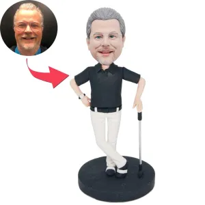 Male Golfer Leaning on Golf Club Custom Figure Bobbleheads