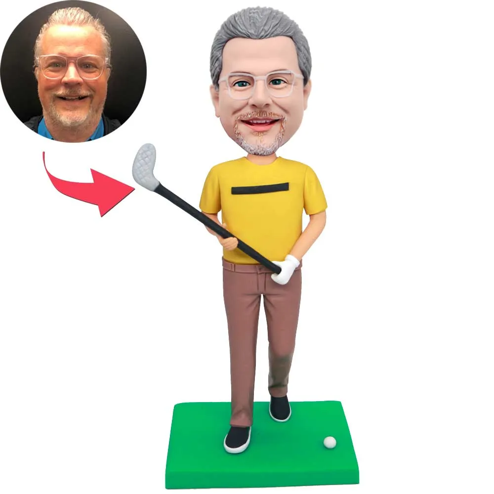 Male Golfer Swinging Golf Club Custom Figure Bobbleheads