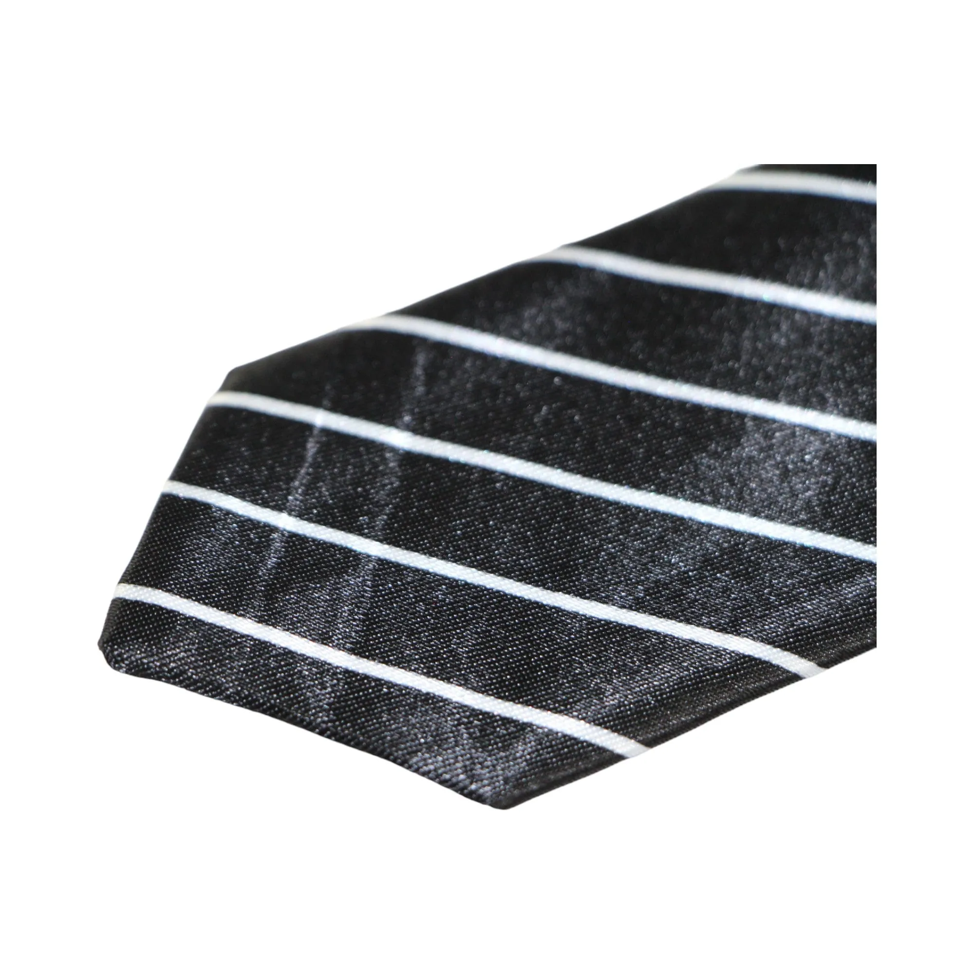 Mens Black & White Thin Stripe 5cm Skinny Neck Tie